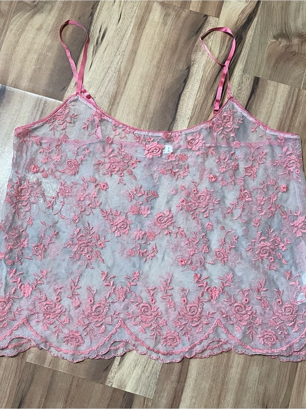 Garage Pink Floral Embroidered Sheer Lace Camisole Top - Romantic Coquette Style